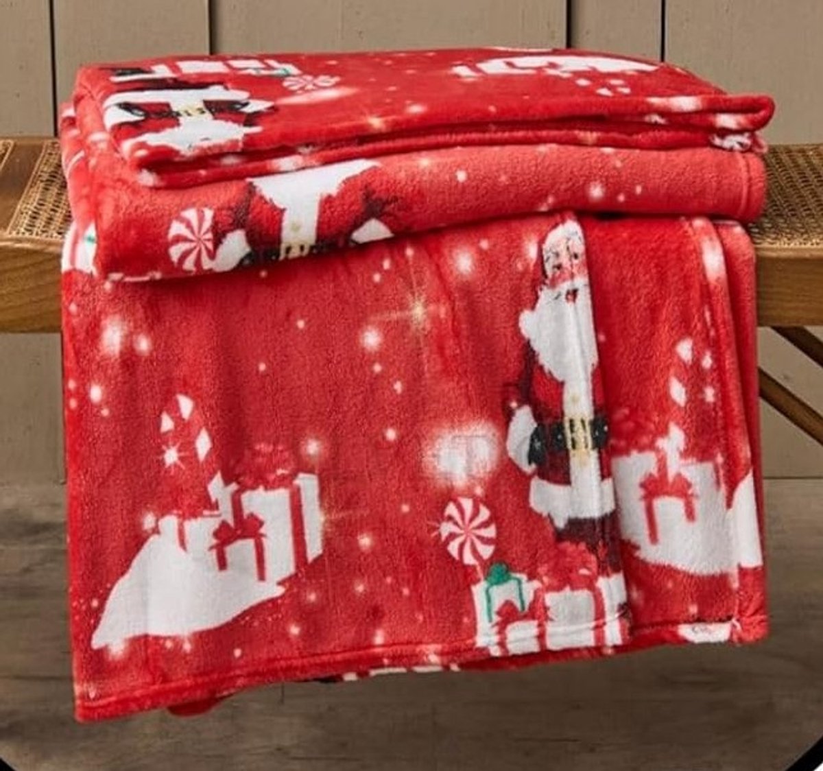 Kerstman Fleece Deken - 170 x 230 cm. - Plaid - Kerstfeest - Sprei - Flanel - Super Groot!