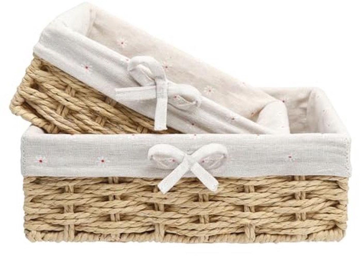 Set van 2 Gevlochten Broodmandjes - Opbergmand voor Brood, Gebak en Desserts - Kaki