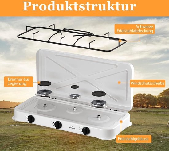 Borvat® Gasstel 3 Pits - Compact kooktoestel voor - Krachtige gaskookplaat - Ruimtebesparend ontwerp-incl. 1.5 m Gasslang en drukregelaar - drukregelaar 50 mbar-Wit van Merkloos — afbeelding 4