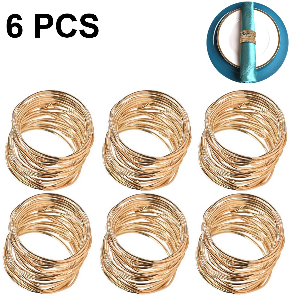 Gigicial Metalen servetringen - Gouden mesh servetringen - Elegante tafelaccessoires voor alle gelegenheden en dagelijks gebruik - 6-pack - Bruiloft/Huis/Goud
