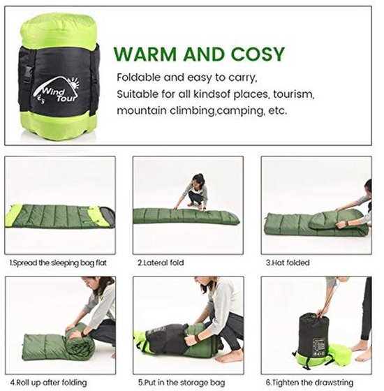 Mummy Slaapzak - Outdoor Slaapzak - Kamperen en wandelen - Twee-weg rits - 75x220 cm - Groen — afbeelding 4