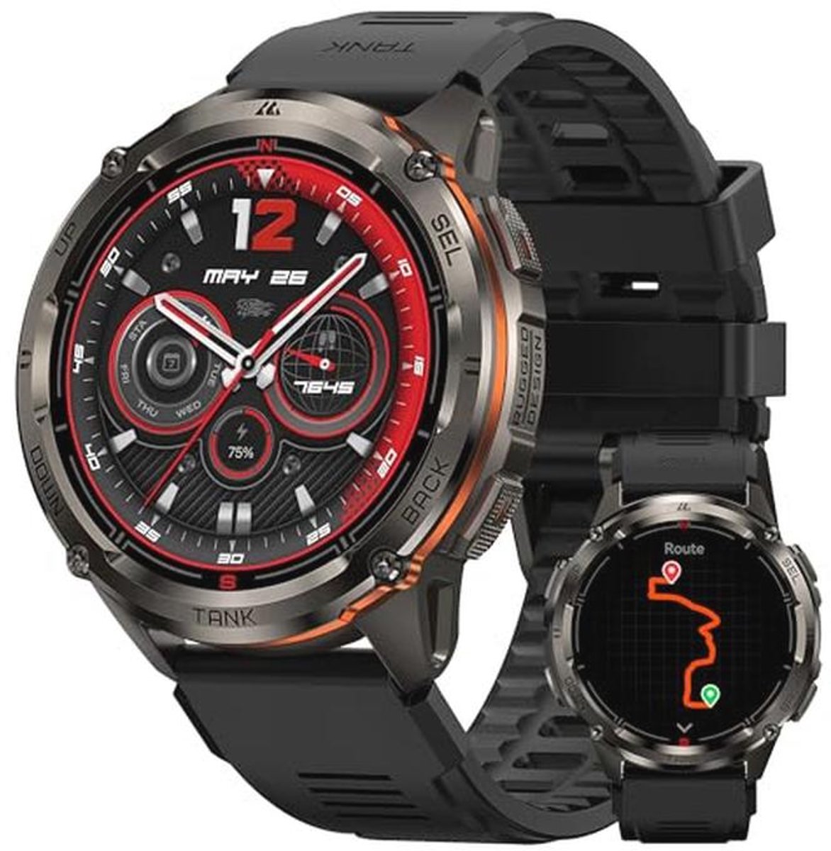 KOSPET Tank T3 Ultra 2 GPS Smartwatch voor heren, roestvrijstalen behuizing, 5 ATM waterdicht, 60+ dagen batterijduur, bluetooth bellen