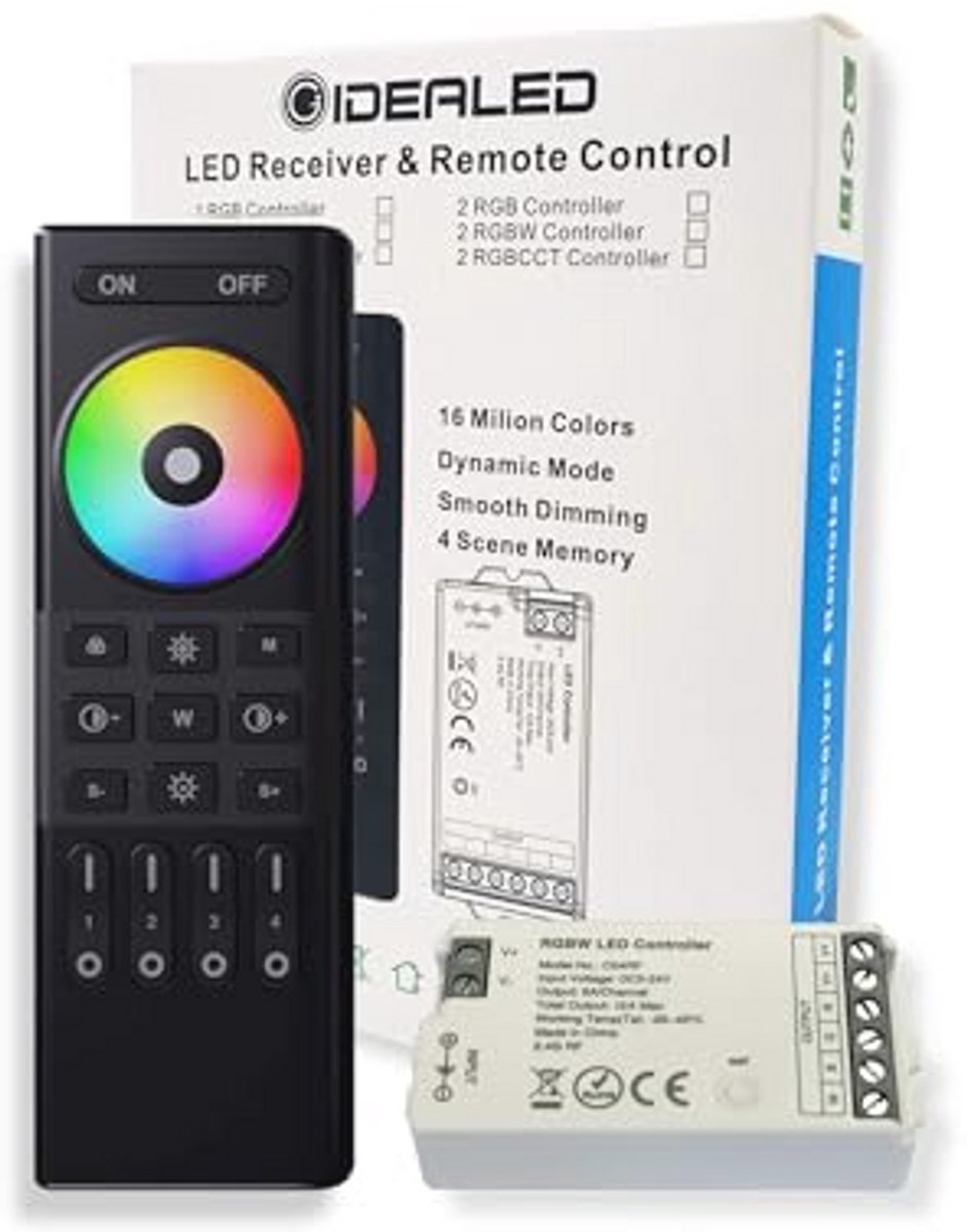 RGBW LED-controller met draadloze afstandsbediening voor 4 zones - dimbare kleurverandering voor LED-strips