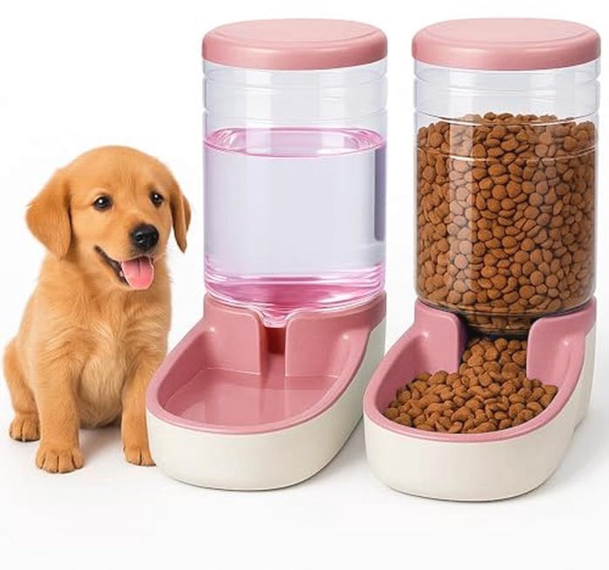 Edipets, automatische voerbak kat, automatisch, 2 eenheden, 3,8 l, voer- en waterbak voor huisdieren (Roze)