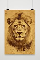 Leeuw Poster - Dieren Posters - Sepia - Wilde Dier - King - Safari - Wanddecoratie Woonkamer - 180 gram papier - XS7024DZ - Formaat 30 x 40cm