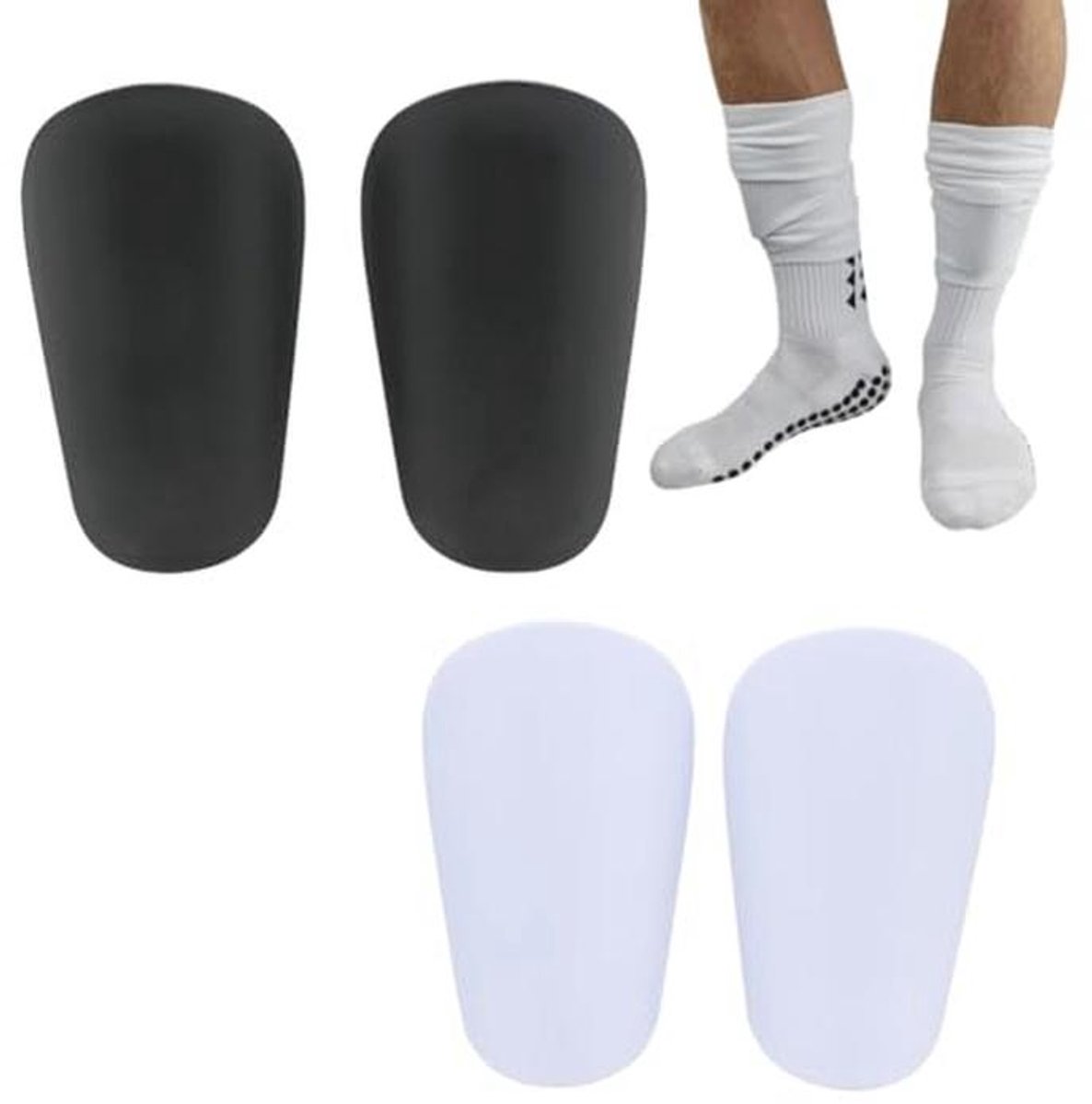Set van 4 mini voetbalscheenbeschermers voor jongeren en volwassenen - Beschermende uitrusting voor sport (zwart, wit)
