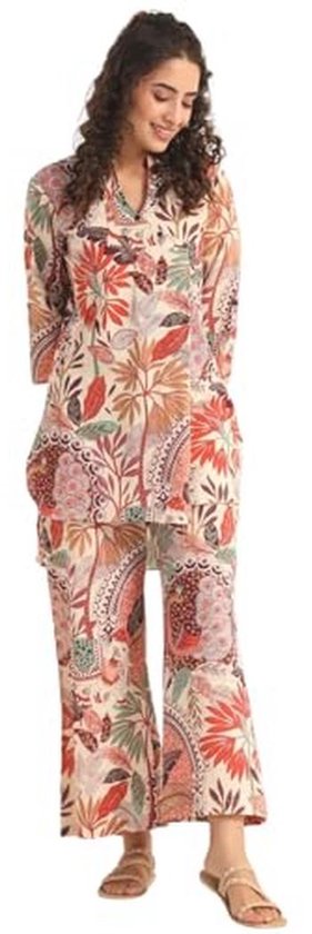 Zwart/Dark Brown travelstof broek met bloemenprint van Mi Piace 202016