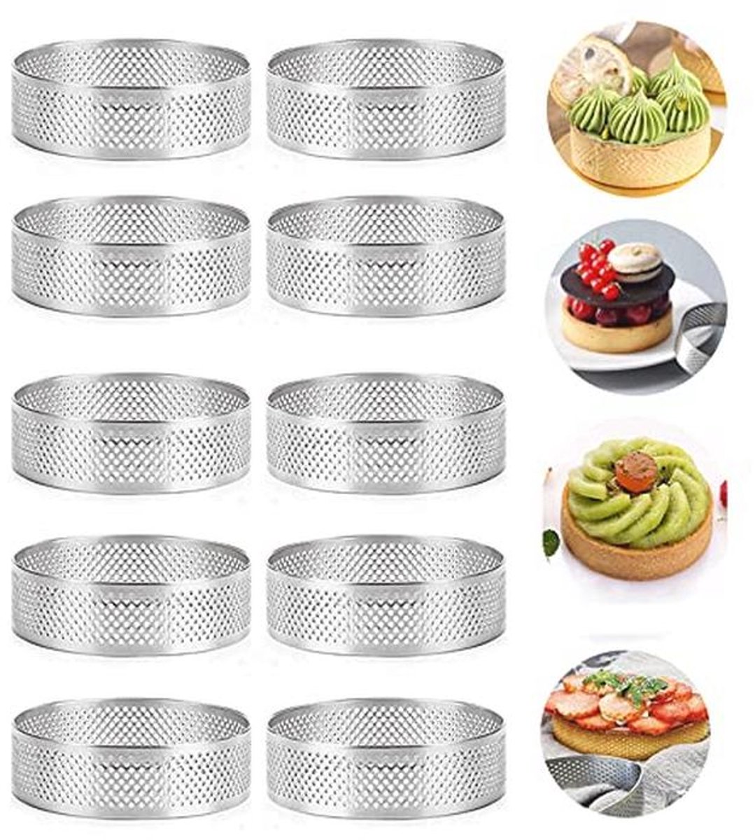 10 Stuks Cirkeltaart Ringen - Roestvrij Staal Bakvormen voor Cakes en Mousse - 7 cm