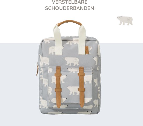 Fresk Kleine Rugzak voor kinderen 2-4 jaar - 4,7 L - Schooltas Kind Unisex - Verstelbare Schouderbanden - Waterafstotende Rugtas - Lichtgrijs - Polar Bear