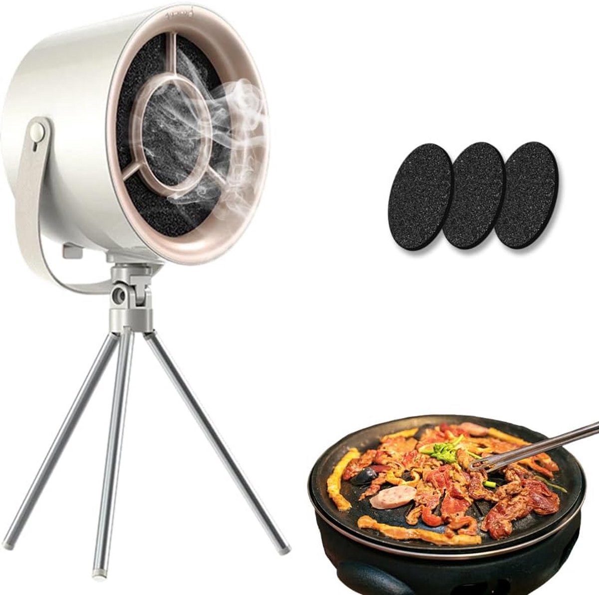 Draagbare Afzuigkap Desktop - Inclusief Wasbaar Vetfilter en Actieve Koolstof voor BBQ, Camping en Koken