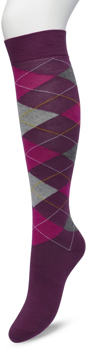 Bonnie Doon Dames Geruite Kniekousen Donker Paars maat 36/42 - Knie Kousen - Ruit Patroon - Ruitjes Print - Uitstekend draagcomfort - Argyle Knee High - Kniesokken - Zakt niet af - OEKO-TEX - Donkerpaars - Crushed Violets - BP211505.192