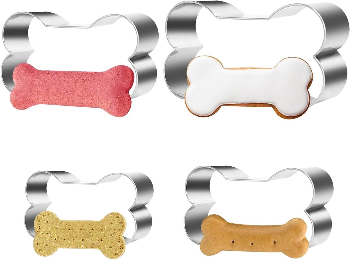 Botten Uitsteekvormpjes voor Zelfgemaakte Hondensnacks en Koekjes - Hondenlekkernijen - Creatieve Bakideeën - RVS - Honden- en Kattenliefhebbers - Set van 4