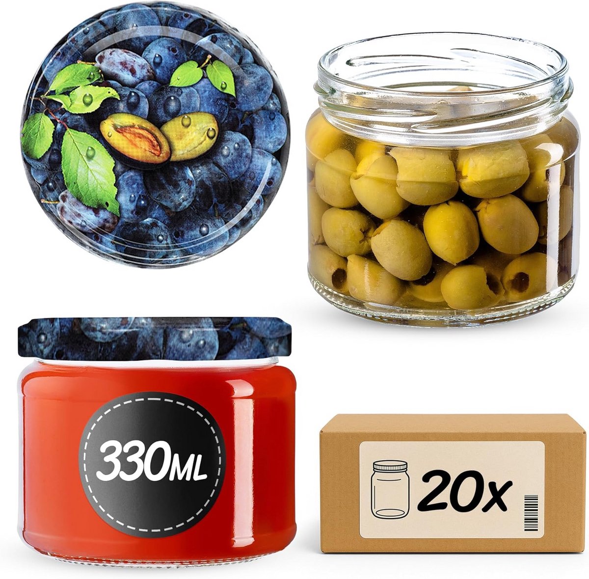 20x Glazen Potjes met Luchtdicht Deksel - 330 ml - Ideaal voor Marmelade, Honing en Kruiden