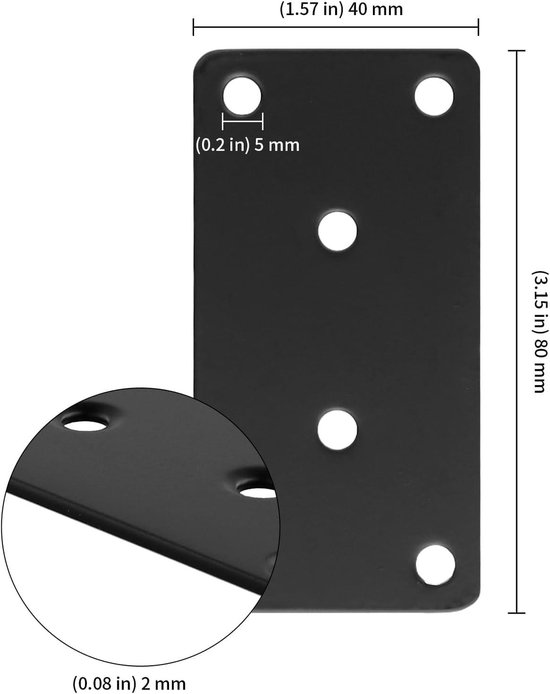 Verstelbare Platte Verbinders – 4 Stuks, 215x24 Mm, Zwarte Reparatieplaten Voor Hout & Meubels (Zonder Schroeven)