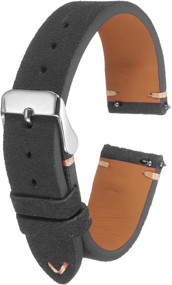 Horlogebandjes - Suède - Snelwissel - 18mm - Vintage - Klassiek - Vervanging - Zwarte horlogeband - Mannen - Vrouwen - Geschikt voor horloges - Kleur zwart