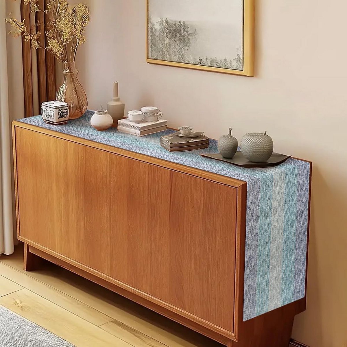 Tafelloper Linenslook Wasbaar Grijs 40x140 cm - Modern Landhuis Stijl voor Eettafel