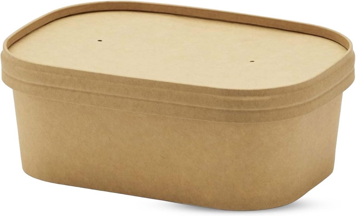 100x Kraft Wegwerp Voedselcontainers met Deksel voor Maaltijdbereiding
