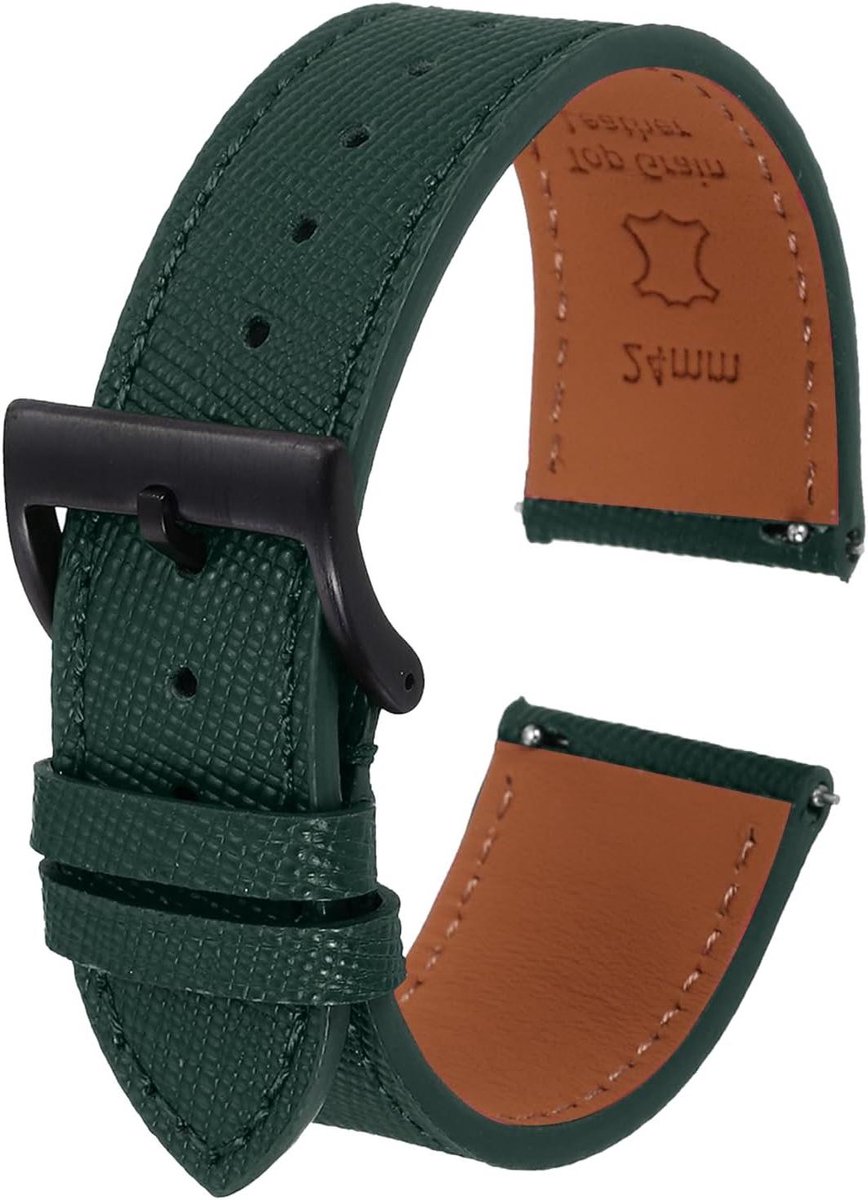Leren-horlogebandje-technisch-elegant-snelwissel-reserveband-roestvrijstalen-gesp-mannen-vrouwen-groen-23mm