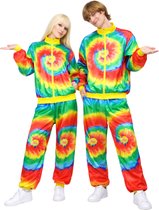 Joya Party® Tie Dye Retro Trainingspak Volwassenen | Carnavalskleding Dames & Heren | Verkleedkleren Man Vrouw | Jaren 80 & 90 Stijl | Unisex Oversized | Verkleedpak | Carnaval & Verkleedfeest | Foute Party | Regenboog Hippie Print | Maat XS/S