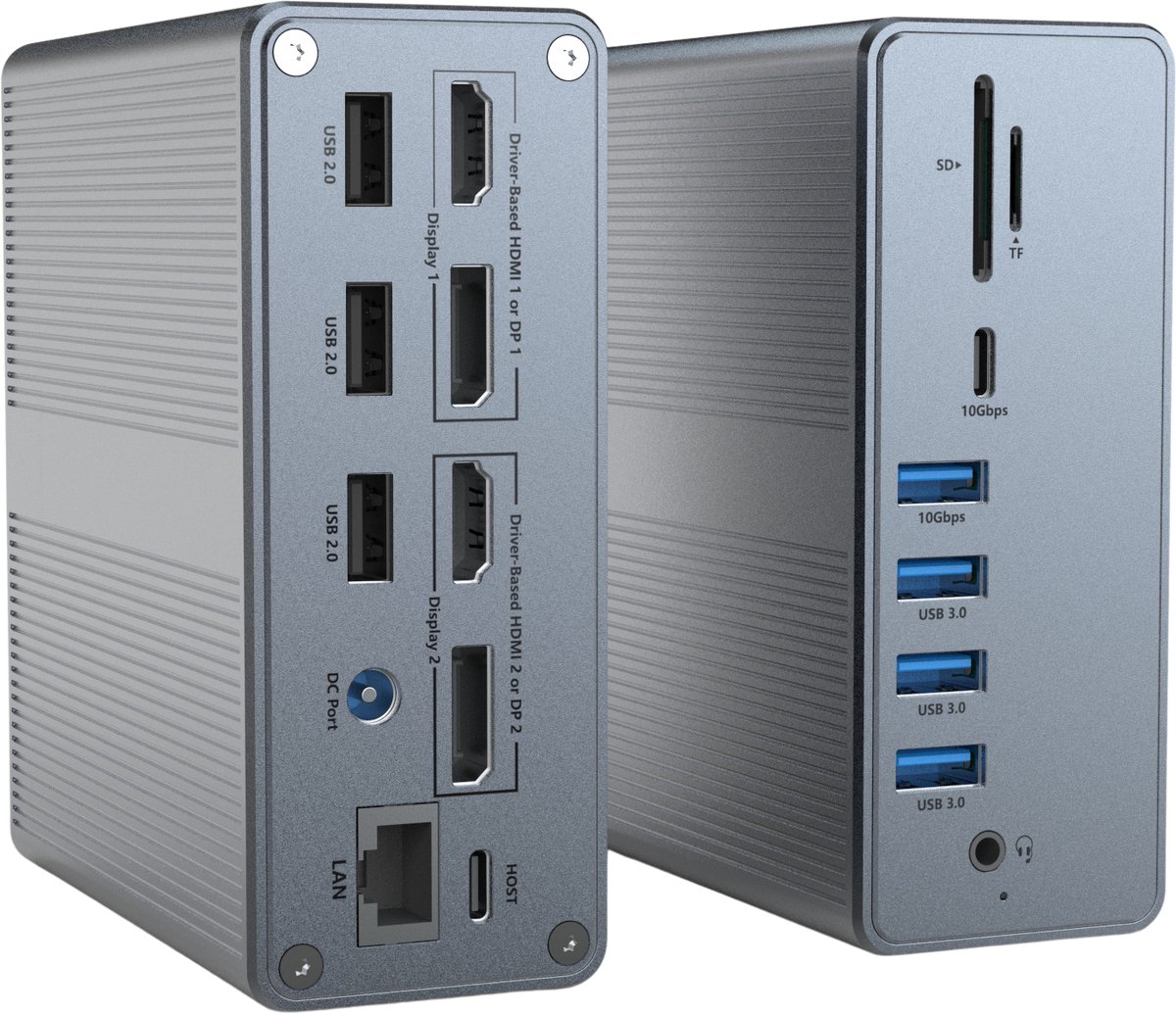 Rolio Pro USB C Laptop Docking Station - 18 in 1 - DisplayLink hub - Dual monitor Macbook