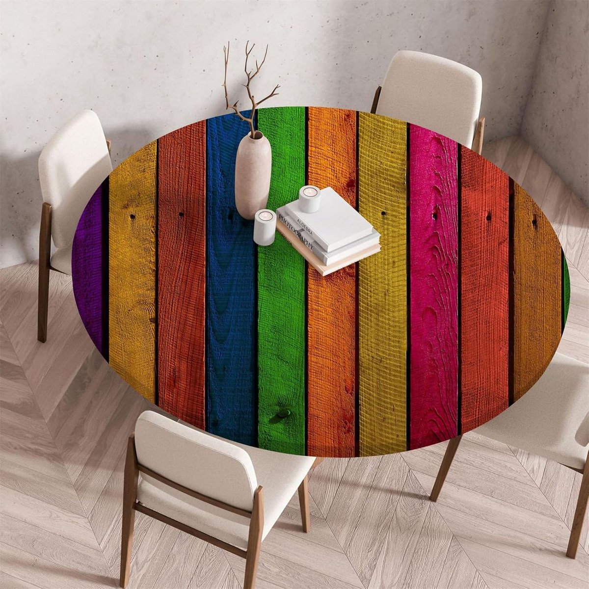 Rond Tafelkleed 110 cm met Elastische Rand - Afveegbaar en Wasbaar - Houten Planken Design
