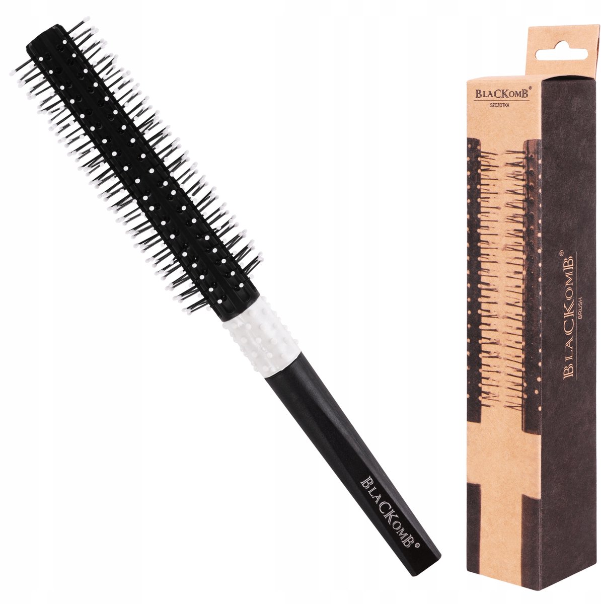 Poniks Mannelijke Borstel voor Baard en Haar - Quiff Roller - Zwart, Houten Handvat