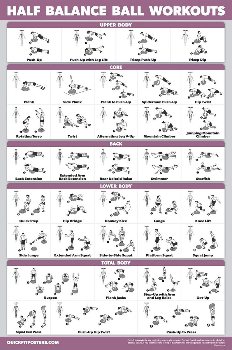 Half Balance Ball Oefening Poster - Gelamineerd 18" x 27"