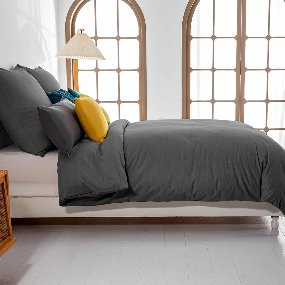 Famanu Dekbedovertrekset 135 x 200 cm microvezel strijkvrij antraciet 01, antraciet