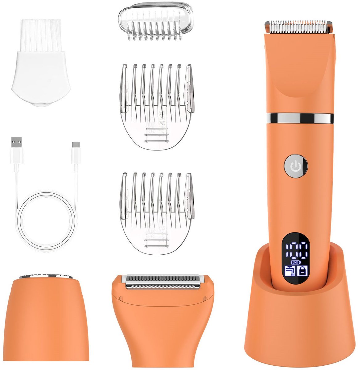 HATTEKER 3-in-1 Ladyshave - Scheerapparaat Vrouw - Epilator - Trimmer vrouw - Bikinitrimmer Dames - USB Oplaadbaar - Nat en droog - Oranje