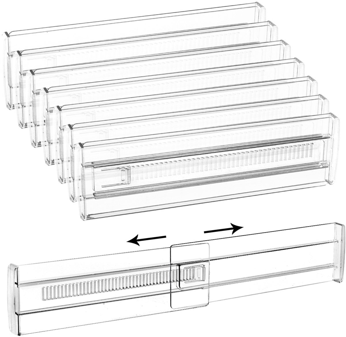 Ladeverdelers - Verstelbaar - Set van 7 - Kunststof - Afmeting 28,5-50,5 cm - Transparant - B