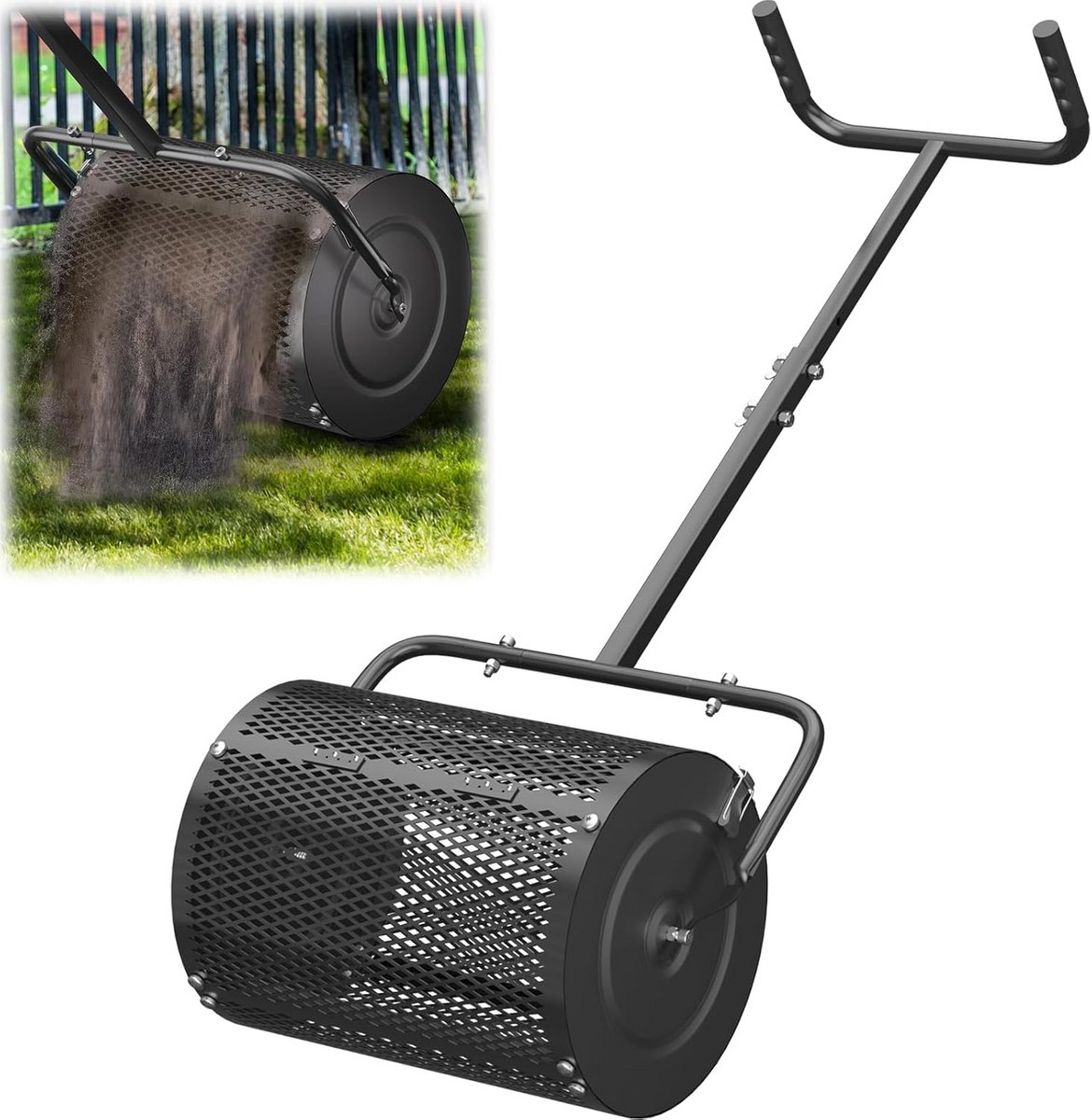 Verstelbare Compostverspreider met U-vormig Handvat - 16 Inch Heavy Metal Kunstmestverspreider voor Gazon, Tuinaarde, Zaailingen, Mulch en Bemesting