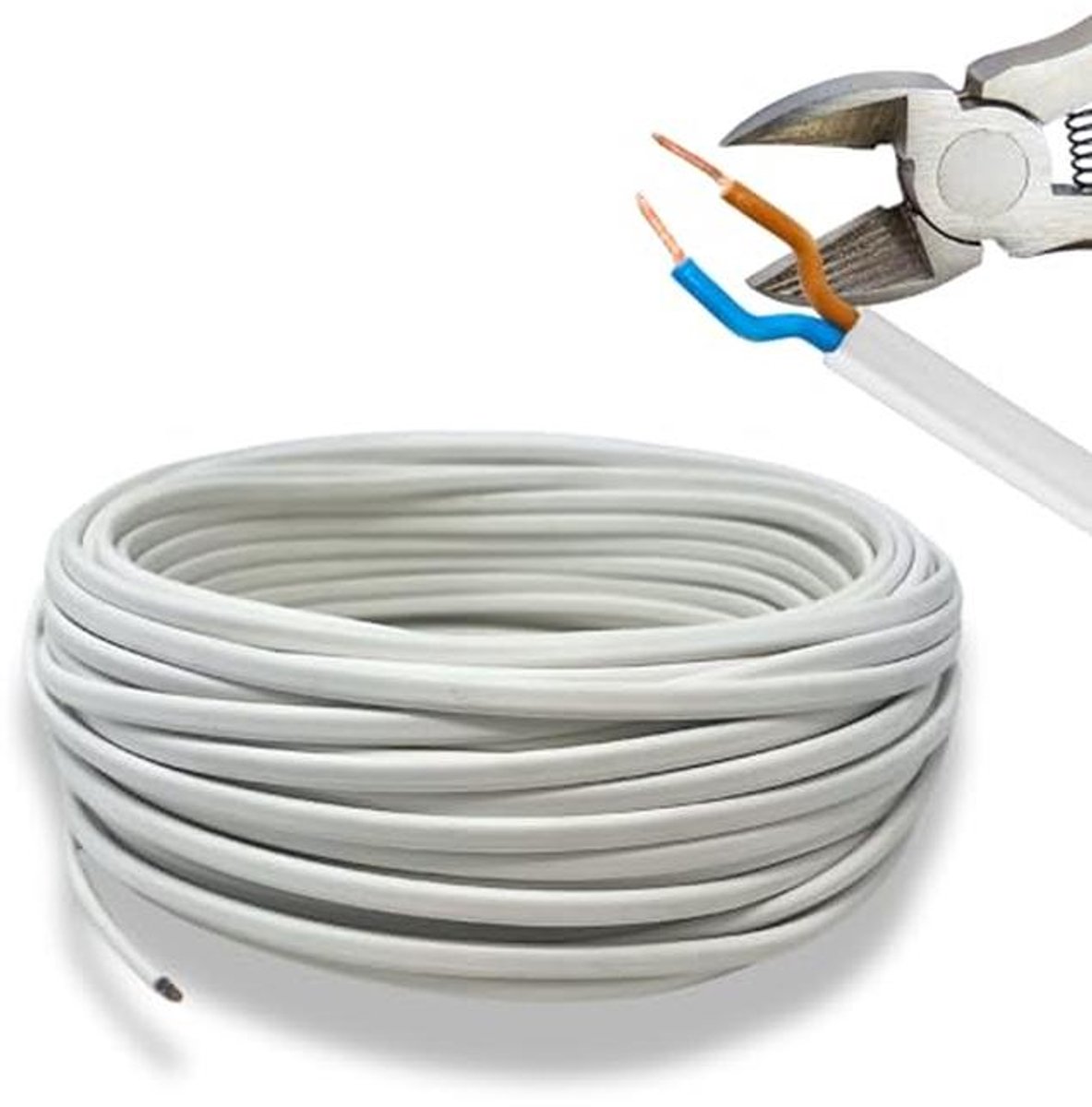 25m Elektrische Kabel 2-adrig 2x0.75mm | Dubbele PVC Isolatie | Installatiekabel | Powerkabel | Flat Design | Wit