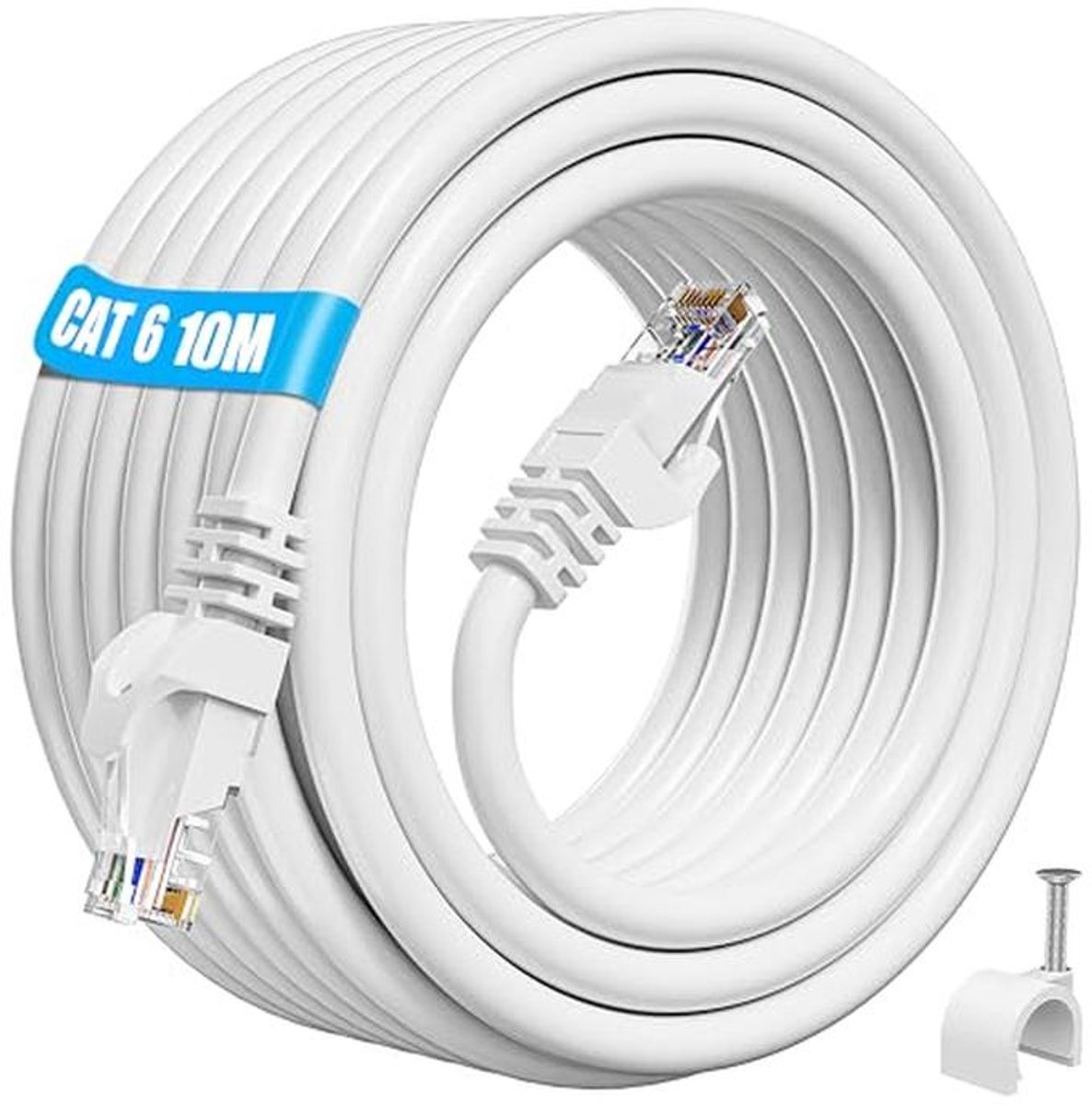 Image of 10m Ethernet Kabel Cat 6 - Hoge Snelheid Netwerkkabel 1000Mbps 250MHz met Clips