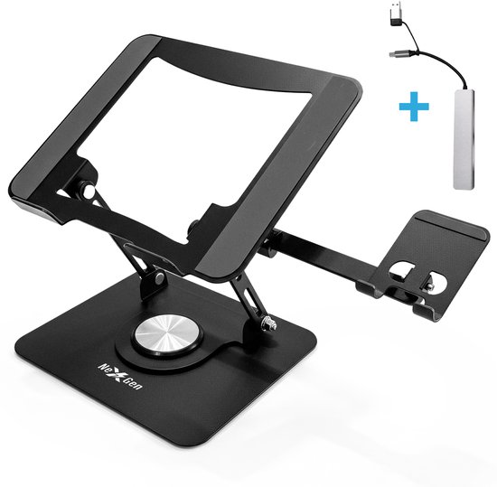 Ergonomische opvouwbare aluminium laptopstandaard - Traploze hoogteverstelling - Compact en lichtgewicht - Zilver
