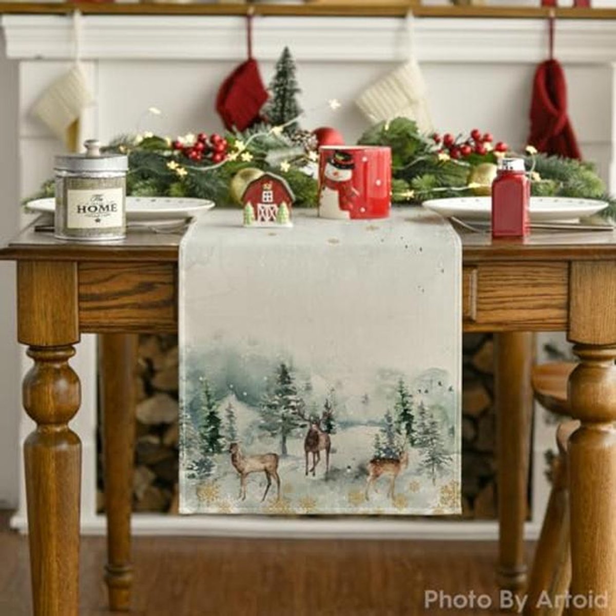 Moderne Kerst Tafelloper 40 x 140 cm - Wasbare Tafelbekleding voor Binnen en Buiten