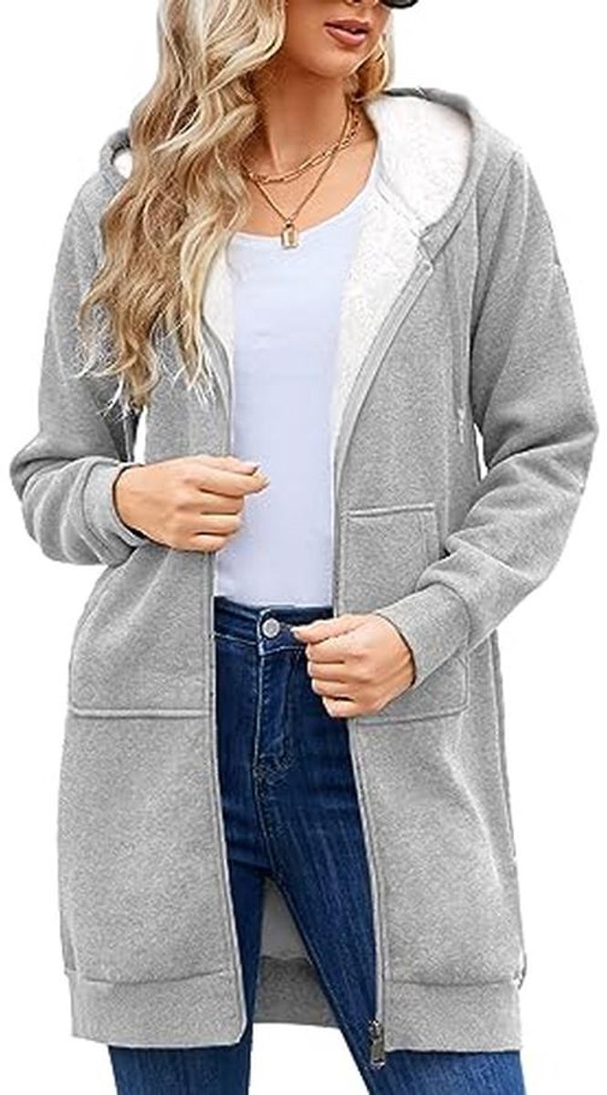 Dames Hoodie Sweatshirt met Lange Mouwen en Rits - Fleece Casual Top voor Herfst en Winter