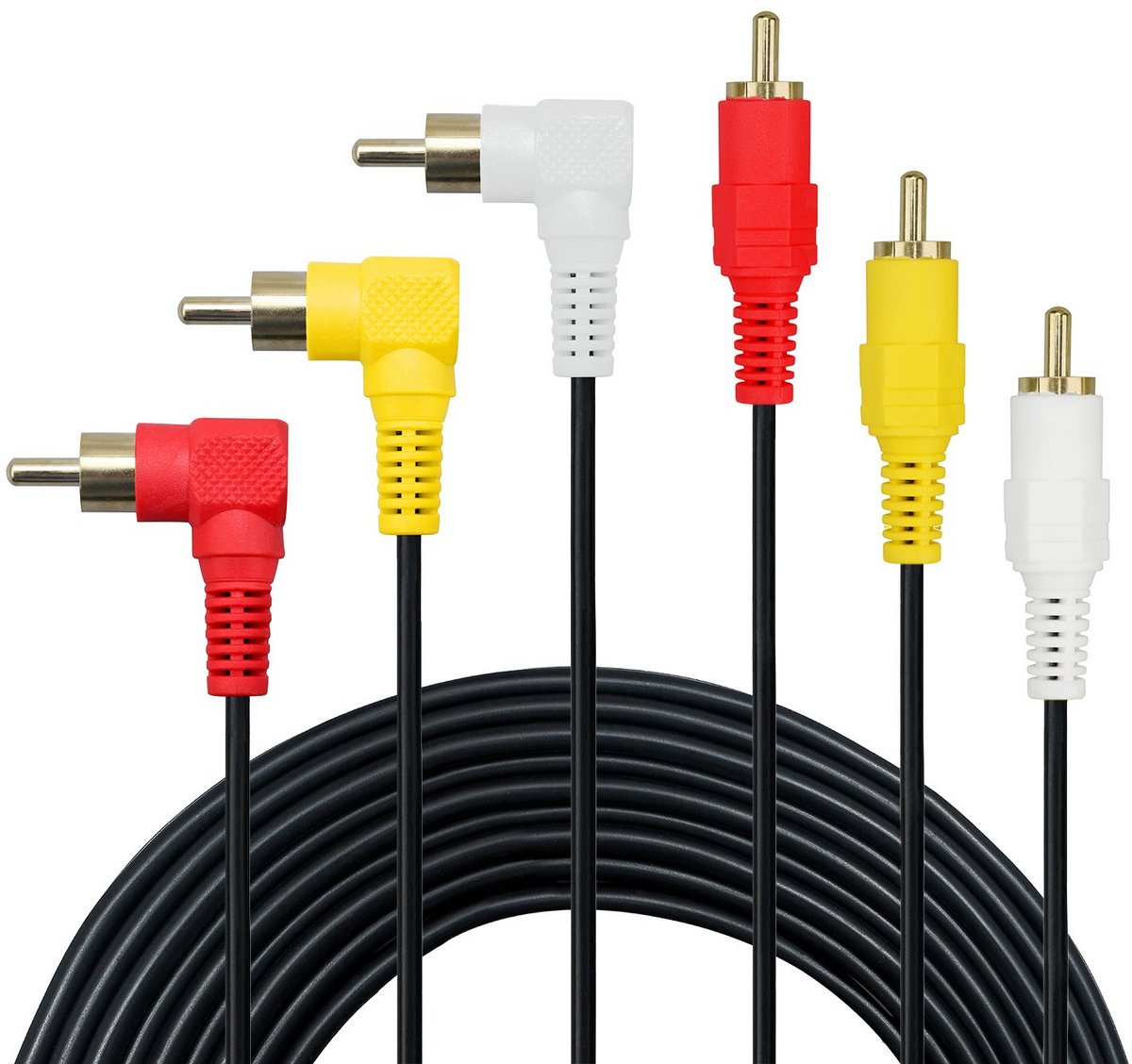 90 Graden RCA Audio/Videokabel 3 Mannelijk naar 3 Mannelijk - Premium Goud
