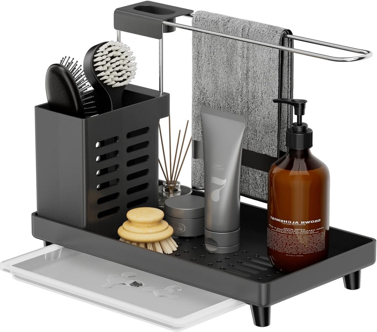 Keuken en badkamer gootsteen organizer met lekbak en multifunctionele opslag