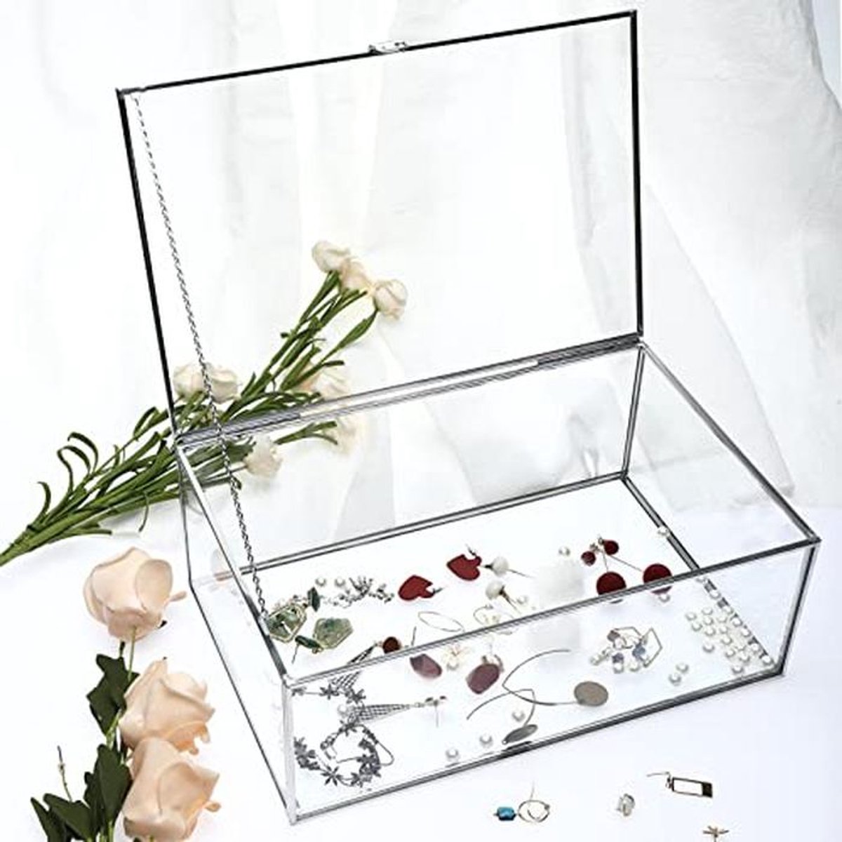 Zilveren vintage glazen deksel doos voor sieraden en decoratie