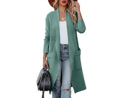 Maavoki Gebreid vest voor dames, lang, lange mouwen, gebreid vest met zak, effen, open trui, outwear, winter, casual trui, sweater jas