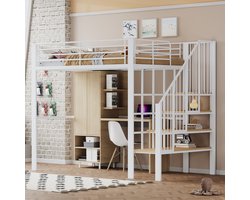 Hoogslaper - 140x200 cm - Met Trap en Opbergruimte - Stabiele Constructie - Metaal - Zwart