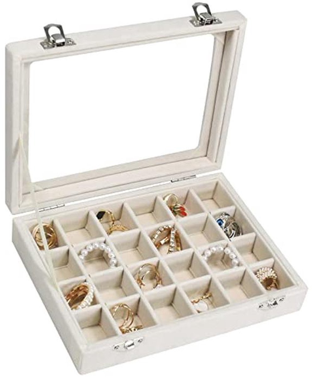 Fluwelen Sieradendoos met 24 Rasters voor Sieraden Organisatie
