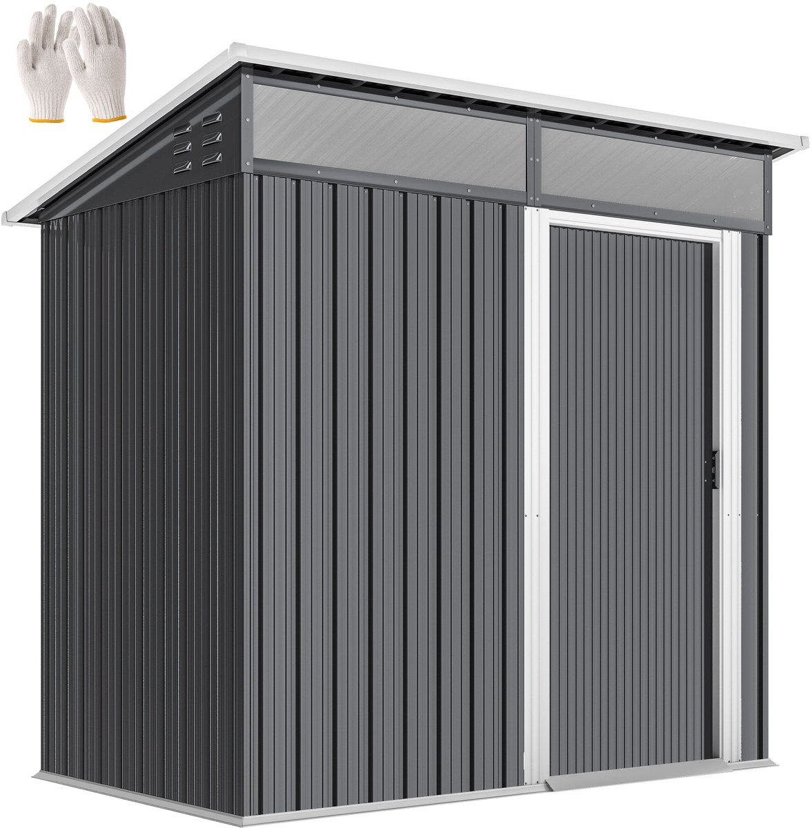 Outsunny-Gerätehaus-Stahl-195L x 122B x 182H cm-Dunkelgrau