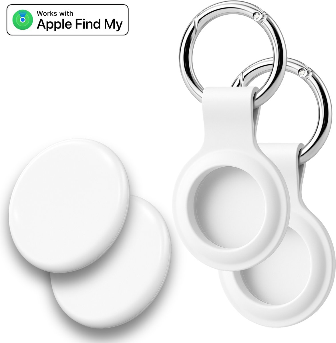 Fynda - Bluetooth Tracker & KeyFinder - Inclusief sleutelhanger - Werkt met Apple Find My - Geschikt voor Apple - Tracker Apple iPhone - Waterdicht - 80 dB - Wit - 2 Pack
