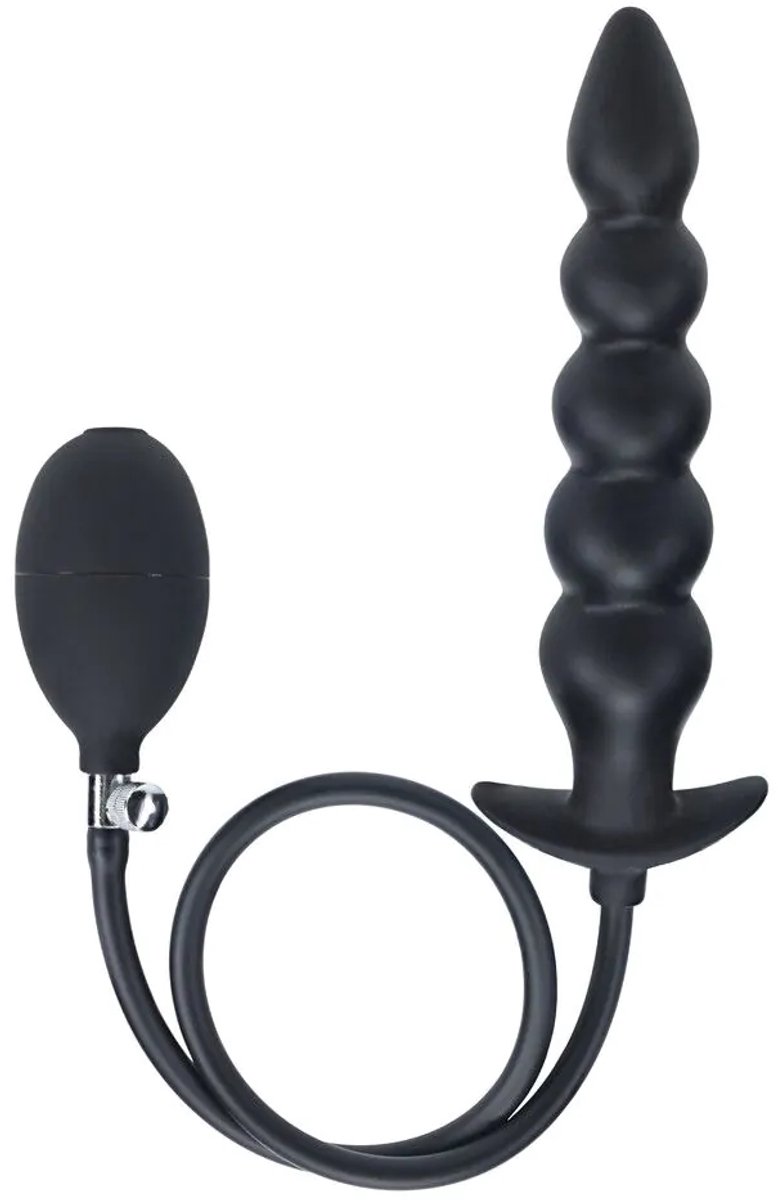 Beaded Inflatable Silicone Anal Plug - Black