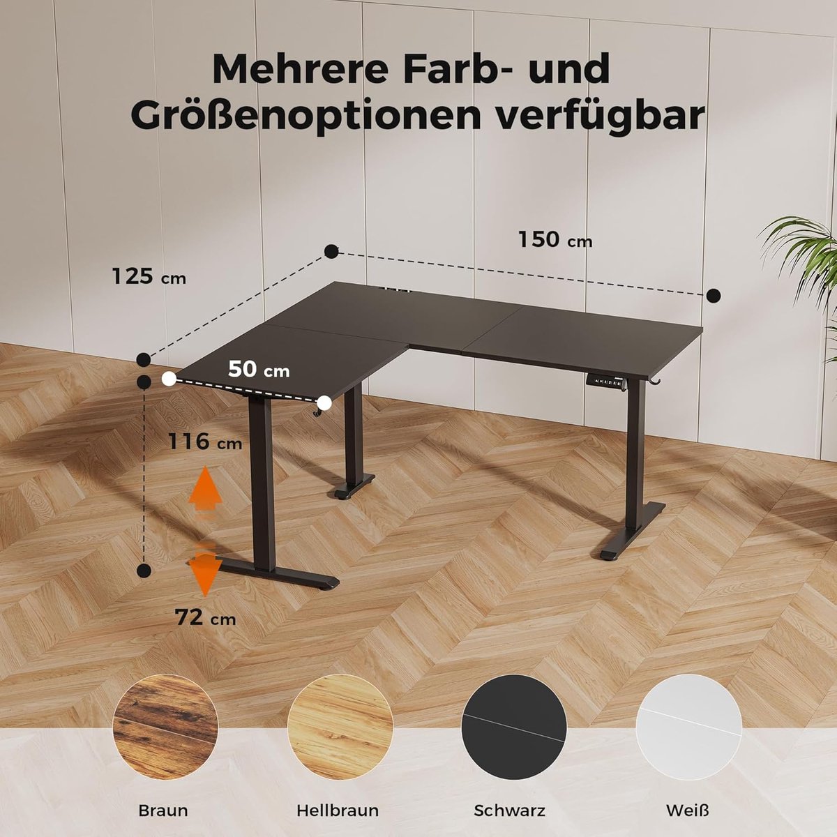 Electric Desk AgilisPro L-Shape – In Hoogte Verstelbaar Ergonomisch Bureau 150x125 cm – Staand en Zittend Werken – Modern Zwart Hoekbureau met Anti-Botsingstechnologie en Robuust Frame