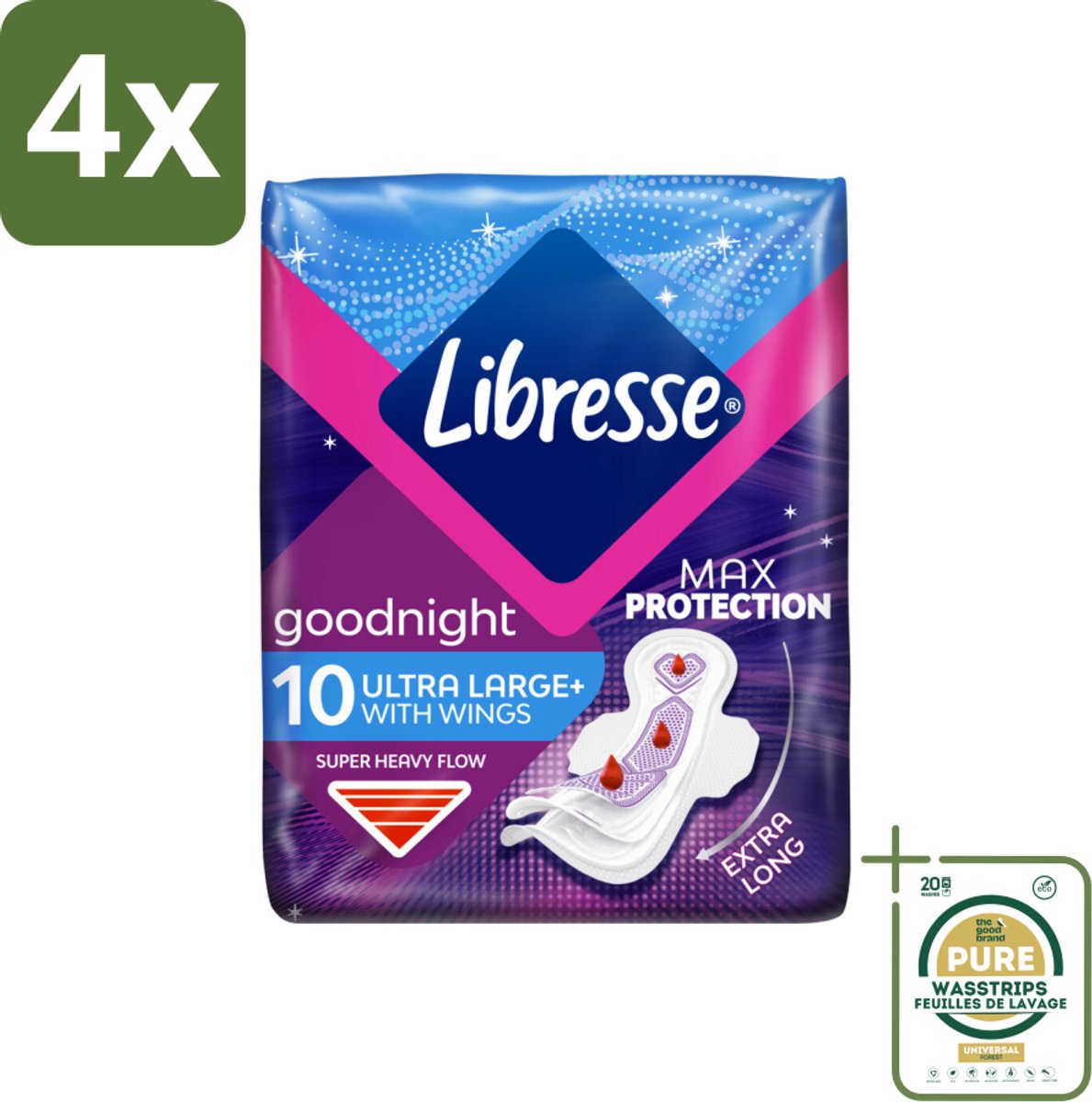 Libresse – Inlegkruisjes – Invisible Goodnight 3 mm – Nachtbescherming – 10 Inlegkruisjes - Voordeelverpakking - 4 stuks - Nachtbescherming vrouw - Ongestoorde nachtrust