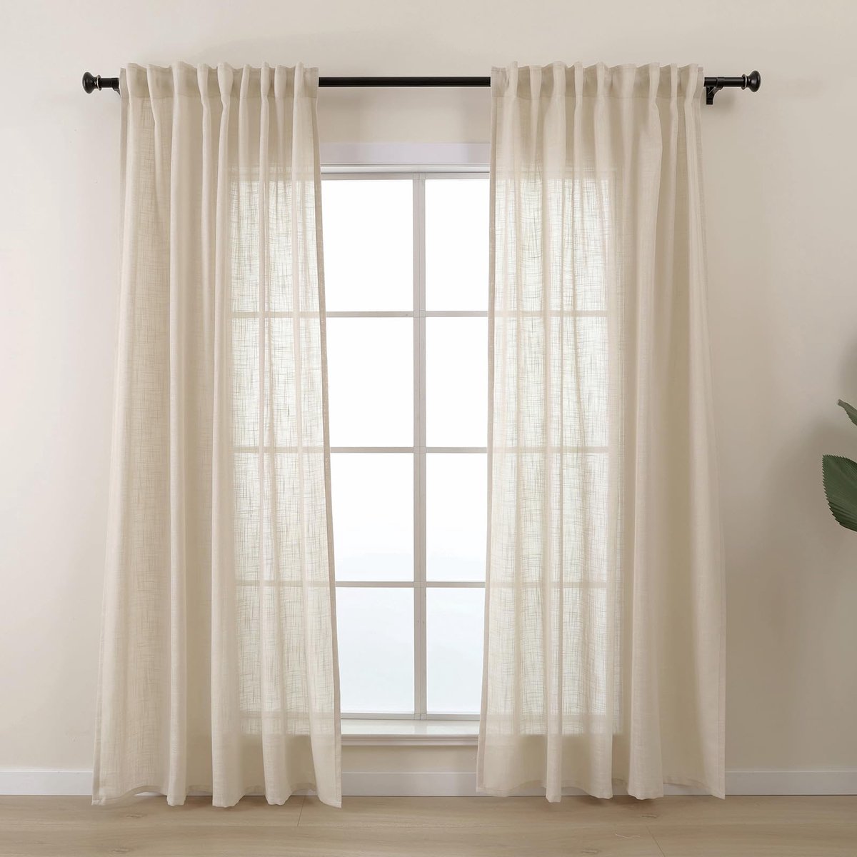 Unyqoos Semi-transparante gordijnen in linnenlook voor diverse kamers met plooiband beige