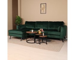 Hoekbank Hilde 270cm loungebank donkergroen velvet links bankstel hoeksalon zetel