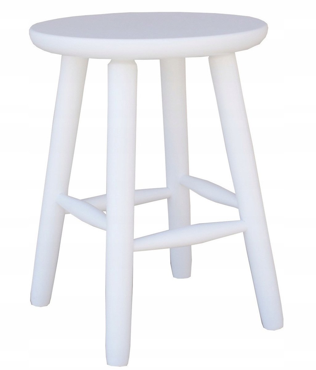 Houten Keukentabouret Wit - Rond Zitting 33cm, 45cm Hoog